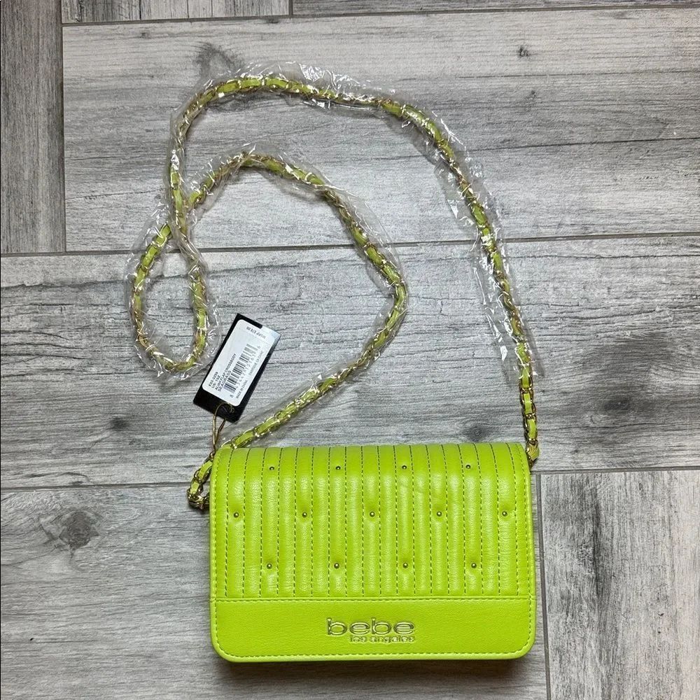 Bebe Neon Green Quilted Crossbody Bag